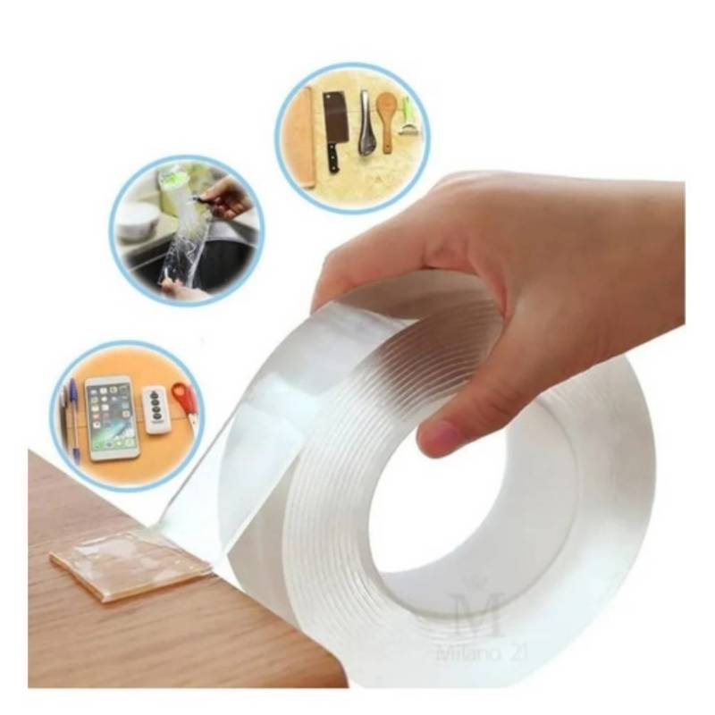 CINTA MÁGICA DOBLE CONTACTO 1MT REUTILIZABLE, SIN MARCA, SIN MODELO,  MATERIAL: SILICONA, MEDIDA: 1MM*3CM*1M,